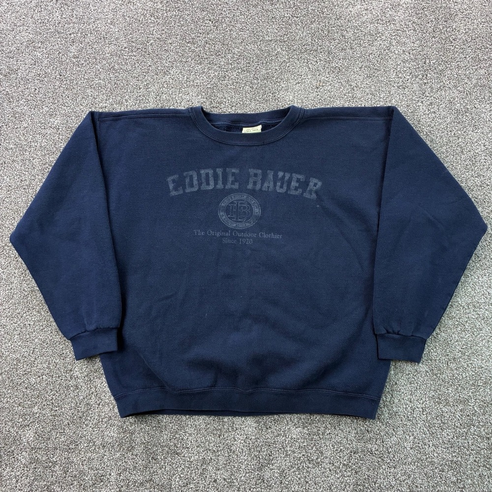 Vintage Eddie Bauer Sweatshirt Mens Medium Blue Crest Logo Heavy Made In USA